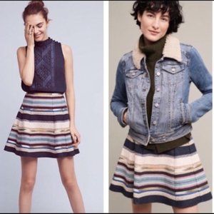 Anthropologie Chloe Oliver Hayley blue tan gored stripe skater skirt size 6 EUC…